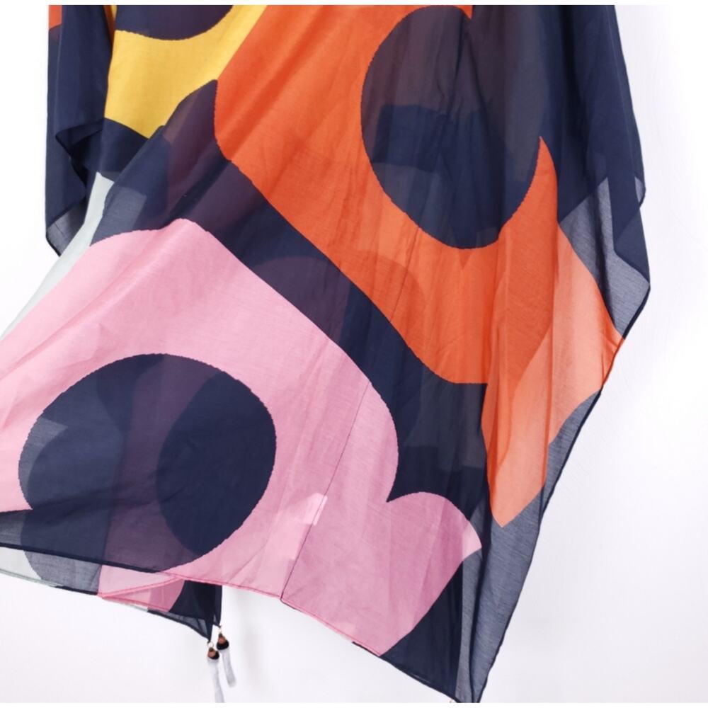 Tory Burch Printed Beach Caftan Color Block Logo Silk Cotton NWT XS/S - Picture 5 of 9